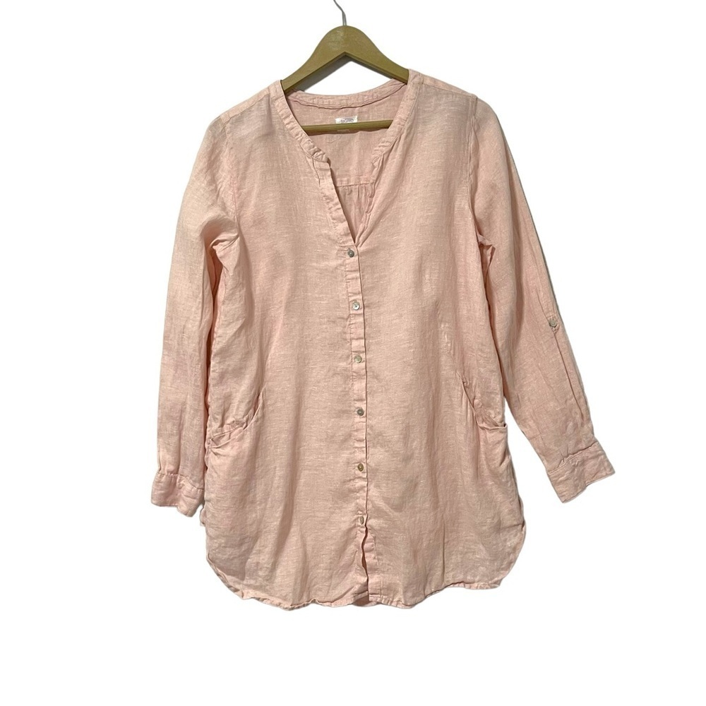 Sigrid Olsen Light Pink 100% Linen Button Up Oversized Shirt